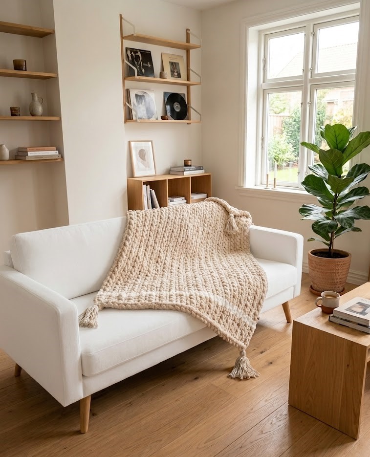 Coperta "Chunky Knit" in Maglia XXL – Crema e Bianco. solo in ordine.Fatto a mano